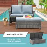 Orange-Casual 2-Piece Wicker Patio Love Seat Set