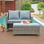 Orange-Casual 2-Piece Wicker Patio Love Seat Set