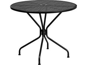 Black 35.25" Round Steel Patio Table with Umbrella