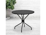Black 35.25" Round Steel Patio Table with Umbrella