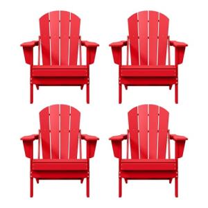 4-Piece Outdoor HDPE Adirondack Chair Set - Red