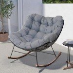 Grey Outdoor Papasan Rocking Chair with Cushion