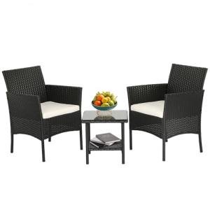 Black and Beige Wicker Patio Bistro Set