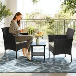 Black and Beige Wicker Patio Bistro Set