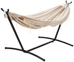 Beige Stripe Double Hammock with Steel Stand