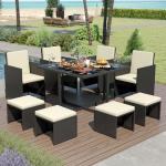 9-Piece Outdoor Dining Set with Cushioned Chairs