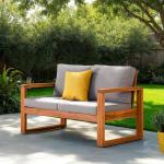 Walker Edison Sorrento Acacia Outdoor Loveseat with Cushions