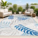 Tropics Palm Leaves Area Rug, 3x5, Gray/Blue
