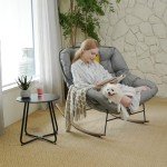 Grey Outdoor Papasan Rocking Chair with Cushion