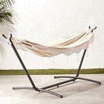 Beige Stripe Double Hammock with Steel Stand