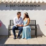 50" Metal Outdoor Garden Bench, Slatted Seat