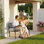 50" Metal Outdoor Garden Bench, Slatted Seat