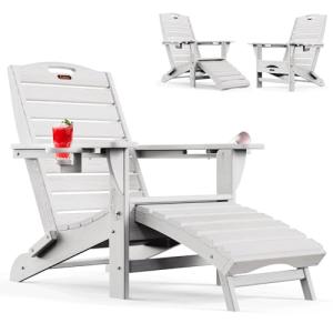 Ciokea Folding Adirondack Chair with Ottoman - White