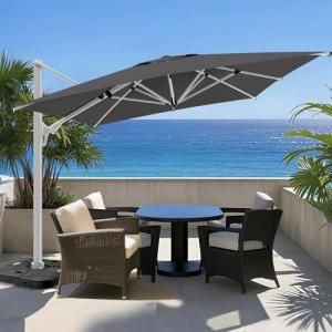 Large Gray Cantilever Patio Umbrella with 360° Rotation