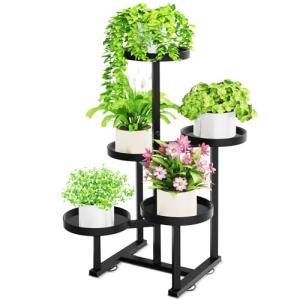 5-Tier Heavy Duty Metal Plant Stand - Black