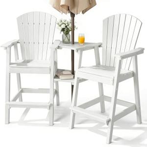 Adirondack Chair Set with Removable Trays - White