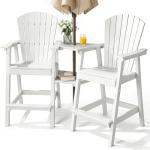 Adirondack Chair Set with Removable Trays - White