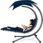 Navy Blue Curved Steel Outdoor Chaise Lounge Swing