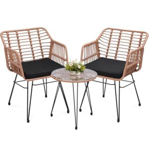 3-Piece Wicker Bistro Set with Glass Table