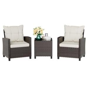 3-Piece Wicker Patio Furniture Set with Cushions