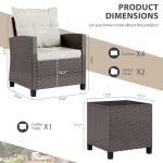 3-Piece Wicker Patio Furniture Set with Cushions