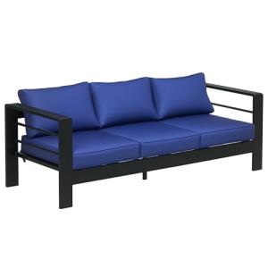 Modern Navy Blue 3-Seater Patio Sofa with Cushions