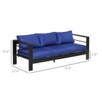 Modern Navy Blue 3-Seater Patio Sofa with Cushions
