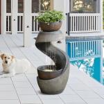 Modern Waterfall Fountain with Bowl Planter