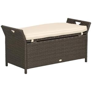 27 Gallon Wicker Patio Storage Bench with Cushion