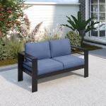 Blue Weather-Resistant Aluminum Loveseat for Patios
