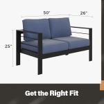 Blue Weather-Resistant Aluminum Loveseat for Patios
