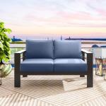 Blue Weather-Resistant Aluminum Loveseat for Patios