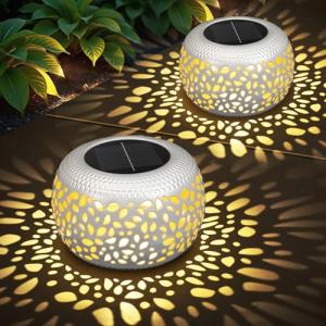 White Solar Lanterns for Outdoor Garden Decor - 2 Pack