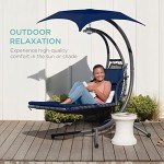 Navy Blue Curved Steel Outdoor Chaise Lounge Swing