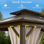 YOLENY 10'x13' Hardtop Outdoor Gazebo with Curtains
