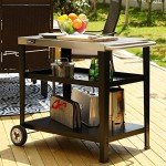 Rolling Outdoor Dining Table with Trash Bag Holder
