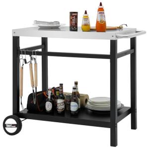 Movable Stainless Steel Dining Cart with Double Shelf