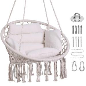 Goutime Macrame Hanging Swing Chair with Cushion