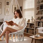 Goutime Macrame Hanging Swing Chair with Cushion