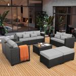 Light Grey 7-Piece Rattan Patio Furniture Set