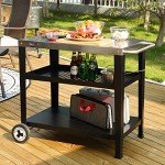 Rolling Outdoor Dining Table with Trash Bag Holder