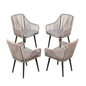 Set of 4 Outdoor Woven Rattan Dining Chairs