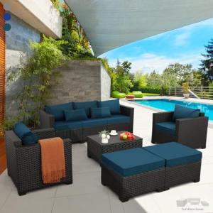 Peacock Blue 6-Piece Rattan Patio Furniture Set