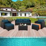 Peacock Blue 6-Piece Rattan Patio Furniture Set