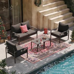 Modern 5-Piece Dark Grey Metal Patio Set