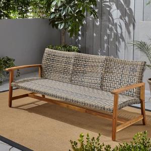 Marcia Outdoor Wood and Wicker Sofa - Gray