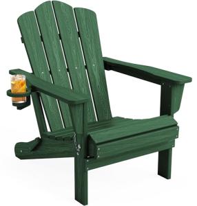 KINGYES Green Folding Adirondack Chair, All-Weather Design