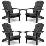 Set of 4 Black Weather-Resistant Adirondack Chairs