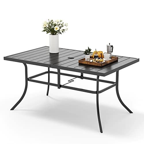Rectangular Outdoor Dining Table for 6, Black