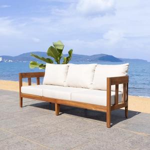 SAFAVIEH Owen Teak Wood 3-Seater Outdoor Sofa